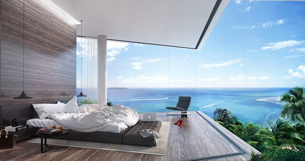 TheLume at Andaman master bedroom interior with premium finishes and panoramic sea view window