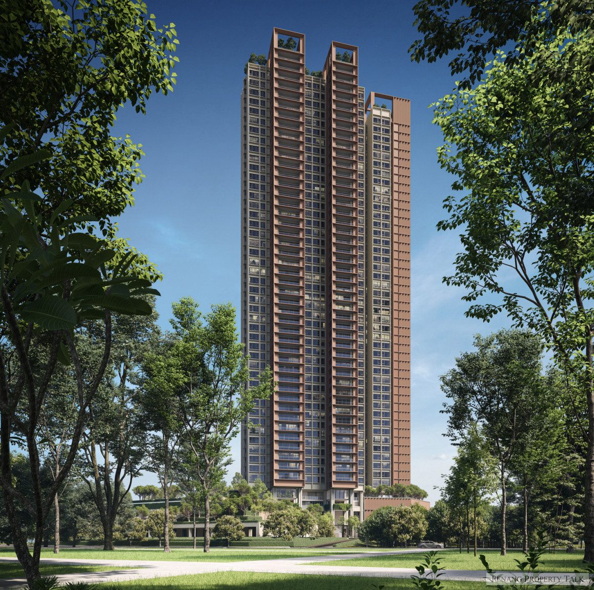 TheLume at Andaman grand lobby entrance with luxury stone finishes and double-height ceiling