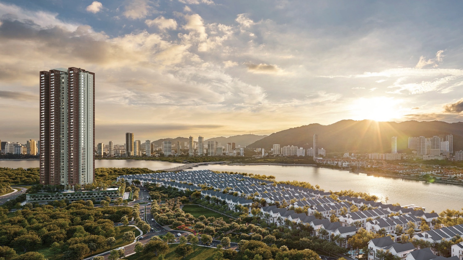 TheLume at Andaman tower illuminated at evening on Penang waterfront