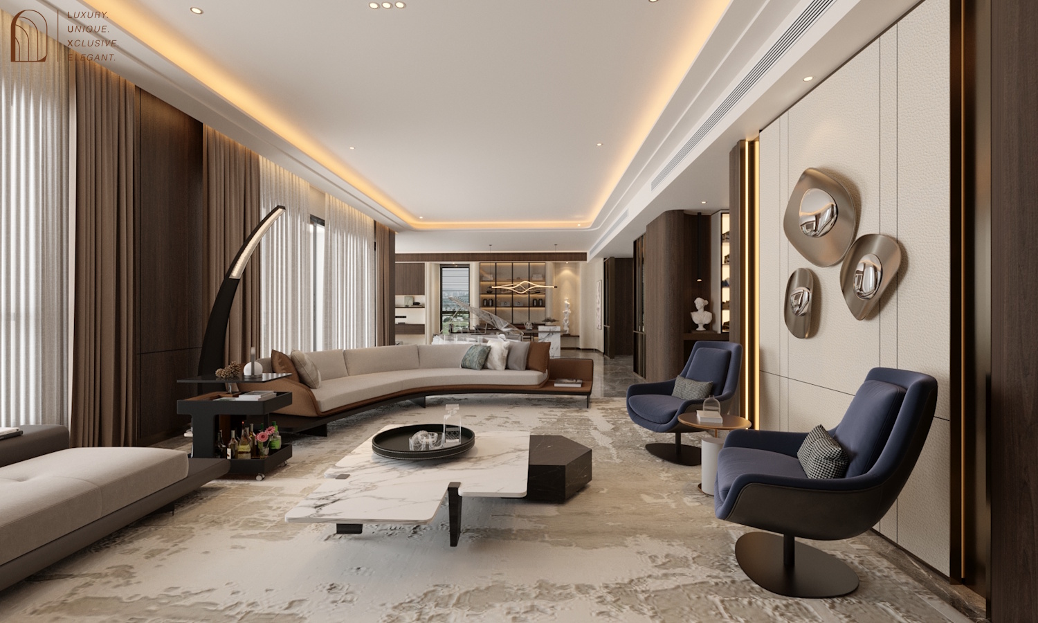 TheLume living room interior with floor-to-ceiling windows overlooking Andaman Sea Penang