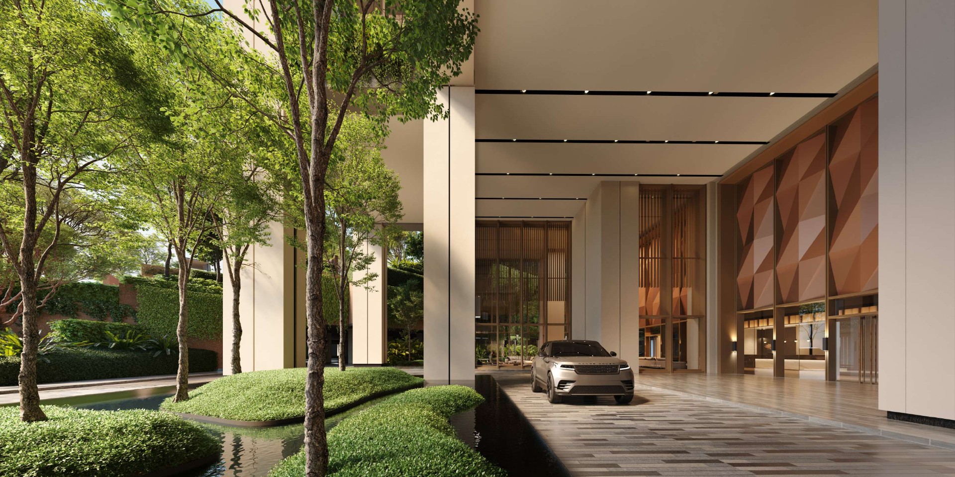 TheLume luxury arrival lobby with double-height ceiling Penang