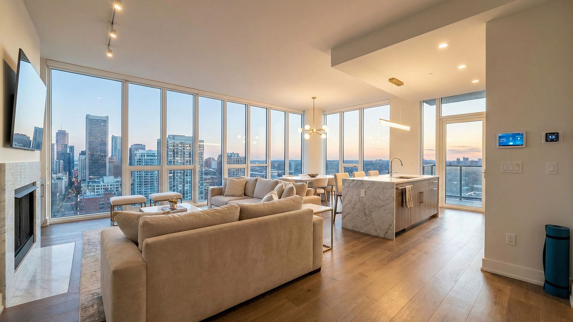 TheLume at Andaman premium interior finishes with marble flooring and floor-to-ceiling windows Penang