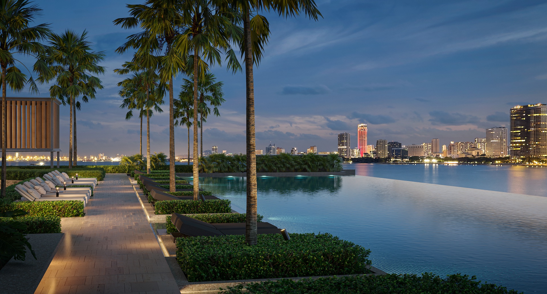The Marin at Andaman rooftop swimming pool and landscaped garden with north-facing sea views Penang