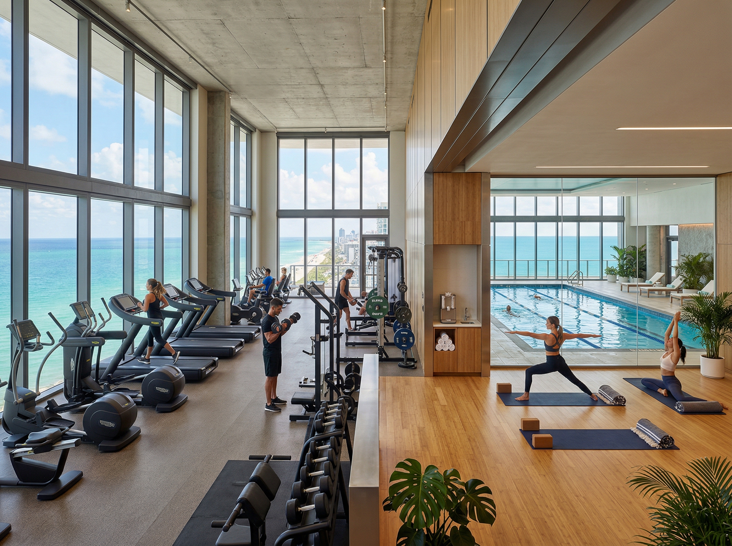 Luxury condominium wellness centre with ocean views